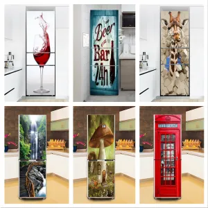 Autocollants Cuisine Autocollant Sur Le Réfrigérateur Autocollants Vin 3D Réfrigérateur Papier Peint Bière Congélateur Vinyle Film Porte Couverture Décor Decal Mural Art