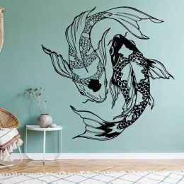 Autocollants muraux en vinyle poisson Koi, décoration intérieure pour salon, chambre à coucher, salle de bain, cadeau de pendaison de crémaillère, papier peint 3D08