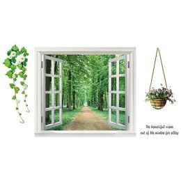 Stickers Landschap Muurschildering, Treelined Trail, Vinyl Muurstickers, voor kamer, Fake 3D Window, Flower Vine Decoration, Art Wallpaper, 90*60CM