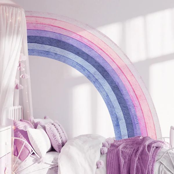 Autocollants Grand autocollant mural arc-en-ciel violet, papier peint de décoration pour chambre d'enfants, autocollants arc-en-ciel Boho, peintures murales en vinyle, sparadrap de décoration nordique pour la maison