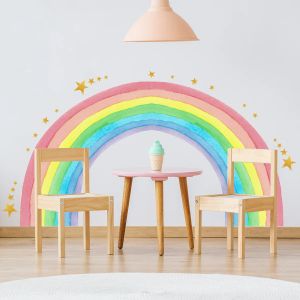 Autocollants Grands autocollants muraux arc-en-ciel pour décoration de chambre d'enfants, papier peint étoiles géantes arc-en-ciel, sparadrap muraux pour chambre de fille