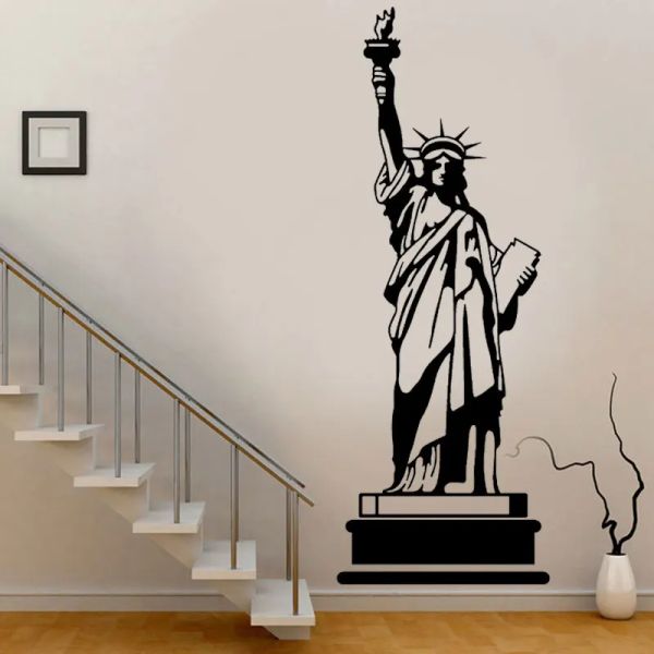 Pegatinas de gran tamaño, edificio emblemático de Nueva York, Estatua de la libertad, pegatina de pared, decoración del hogar, sala de estar, vinilo, Mural negro extraíble E681