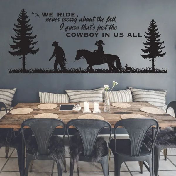 Autocollants grande taille Western Cowboy citation stickers muraux vinyle décor à la maison pour salon chambre arbre herbe décalcomanies maison intérieure murale 4380