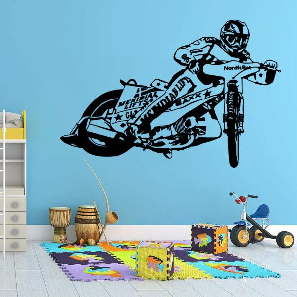 Autocollants grand Speedway Rider Sport moto autocollant mural salle de jeux chambre d'enfants moto moteur sticker mural garçon vinyle décor à la maison