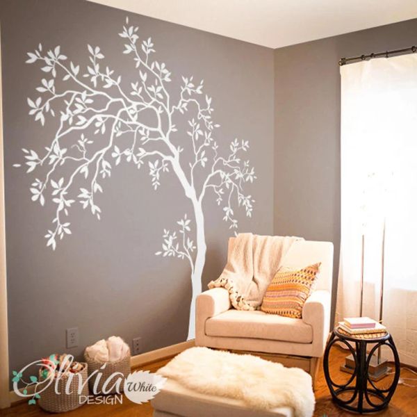 Autocollants muraux grand arbre, autocollant mural en vinyle pour chambre de bébé, chambre d'enfants, branche d'arbre, feuilles, décoration de maison