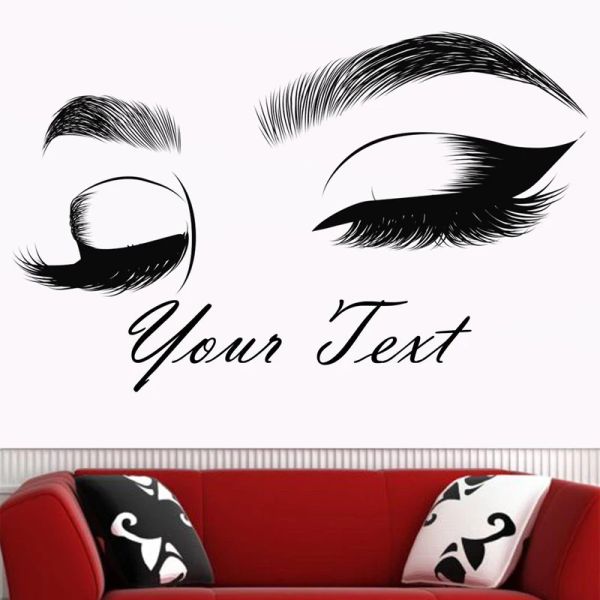 Autocollants cils sourcils sticker mural Extension de cils Salon de beauté décor autocollant maquillage salle mur Art cosmétique beauté Logo Art affiche 2158