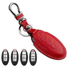 Stickers lederen sleutel FOB cover case voor Nissan Almera XTrail Qashqai Murano Maxima Rogue Key Holder Bag voor Infiniti Car Key Chain Accesso