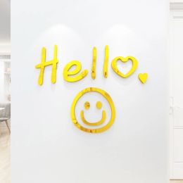 Stickers Letters 'hello' Acryl Muurstickers Woonkamer Decoratie Lachend gezicht Kinderkamer Slaapkamer 3D DIY Muurdecoratie Woondecoratie