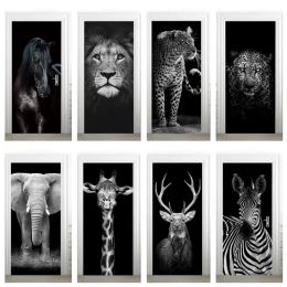 Pegatinas Lion Zebra Elefante Palacé de puerta de animales PVC 3D DIY Selfadhesivo Fondo de pantalla impermeable Decoración del hogar Murales de arte para puertas