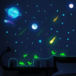 Autocollants Univers lumineux Planètes autocollants sur le mur brillance dans les dinosaures sombres autocollants pour les chambres pour enfants Nursery chambre à coucher décor