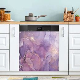 Autocollants Texture marbre violet lave-vaisselle aimant couverture Nature pierre Grain or autocollant magnétique lave-vaisselle couverture feuille cuisine décor