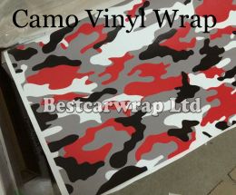 Autocollants Matte Gloss Red Camouflage Sticker Wrap avec Air Libération Arctic Camo Film For Car Wrap Graphics Design 1,52 x 10m / 20m / 30m / Roll