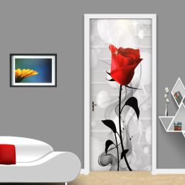 Autocollants Moderne abstrait Smog rouge Rose autocollant mural salon maison de mariage autocollant porte décoration vinyle étanche Papel De Parede 3D