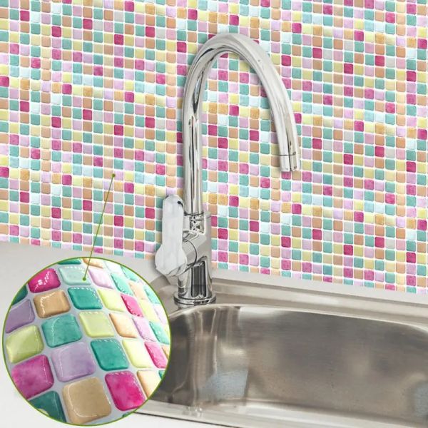 Pegatinas Mosaico Azulejos de pared Pelar y pegar Autoadhesivo contra salpicaduras 3D Impermeable A prueba de aceite Cocina Baño Decoración para el hogar Pegatinas de pared Vinilo