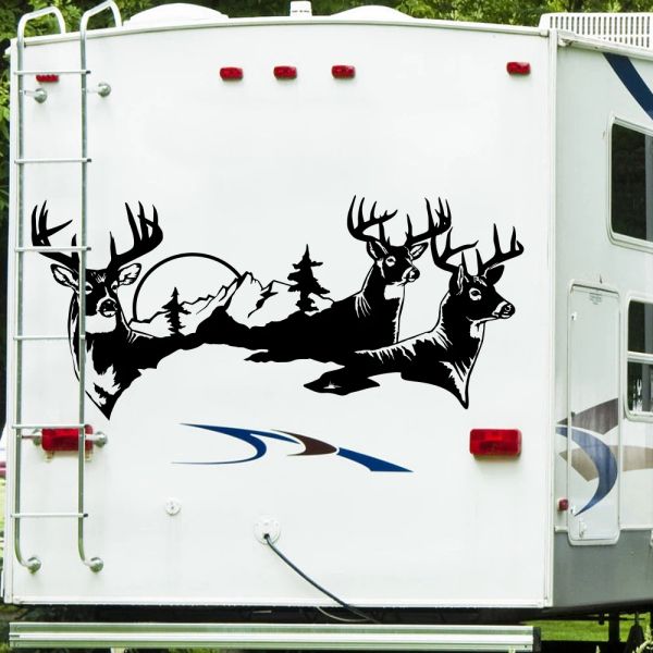 Autocollants montagnes lac cerf camping-car RV sticker mural Trd 4x4 tout-terrain Suv forêt animale forêt solaire autocollant mural salle de jeux vinyle décor à la maison