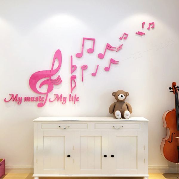 Autocollants salle de classe de musique Note acrylique miroir Stickers muraux pour chambre d'enfants salle de danse bricolage art décor salon chambre décoration murale