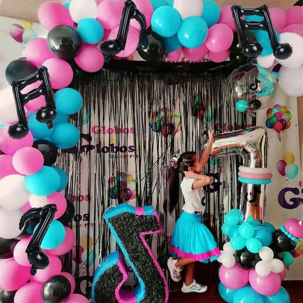 Pegatinas Nuevo pop Tik Tik Music 109pcs Kit de globo de bricolaje Kit de cumpleaños Decoración de fiestas de boda para niños Nota musical de juguete Audio Audio