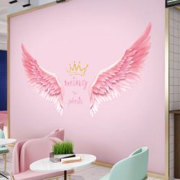 Stickers Scandinavische stijl roze vleugel kroon muurstickers voor meisjeskamer slaapkamer milieuvriendelijke muurstickers verwijderbare vinyl muur muurschildering home decor