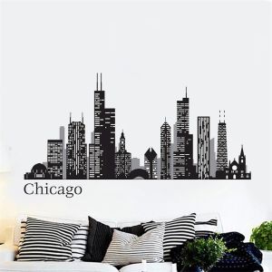 Stickers Office muur stickers Chicago Skyline muurschilderingen stad silhouet Poster Vinyl Stickers aangepaste kleur grootte die u wilt slaapkamer Decor DW4937