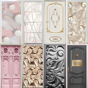 Autocollants perles lignes abstraites décoration de porte autocollants chambre entrée garçons filles chambre 3d papier peint rose blanc auto-adhésif maison Stickers muraux