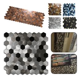 Autocollants Peel and Stick Backsplash Hexagon 3D Wall Tile pour cuisine salle de bains salon auto-adhésif en aluminium métal mosaïque autocollant