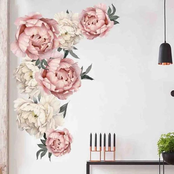 Pegatinas de peonía, rosas, flores, pegatina de pared, calcomanías artísticas para guardería, decoración del hogar para habitación de niños, pegatinas de regalo para habitaciones de niños, calcomanías