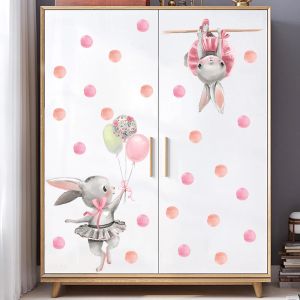 Autocollants Rose Lapin Ballerines À Pois Ensembles Stickers Muraux pour Bébé Chambre D'enfant Décoration Stickers Muraux Chambre D'enfants Décor Ensembles