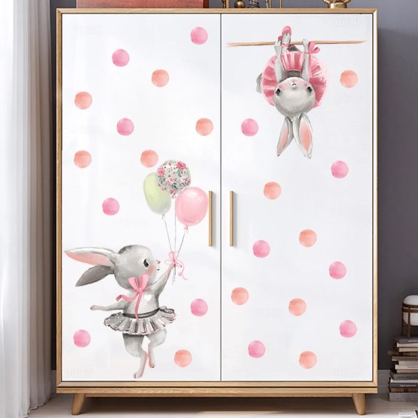 Pegatinas Conejo Rosa Bailarinas Conjuntos De Lunares Pegatinas De Pared Para Decoración De La Habitación Del Bebé Tatuajes De Pared Juegos De Decoración Del Dormitorio De La Habitación De Los Niños