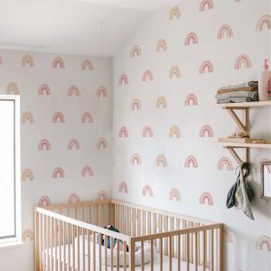 Stickers Roze Aquarel Regenboog Muurstickers voor Kinderkamer Baby Meisjes Kamer Vinyl Decoratieve Kinderkamer Roze Regenboog Verwijderbare Home Decor