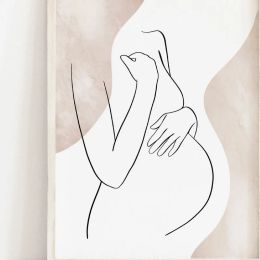 Autocollants Femme enceinte Line Art Print, Figure féminine minimaliste du ventre de grossesse, Décor de pépinière Boho de maternité, Cadeau de la fête des mèresE575