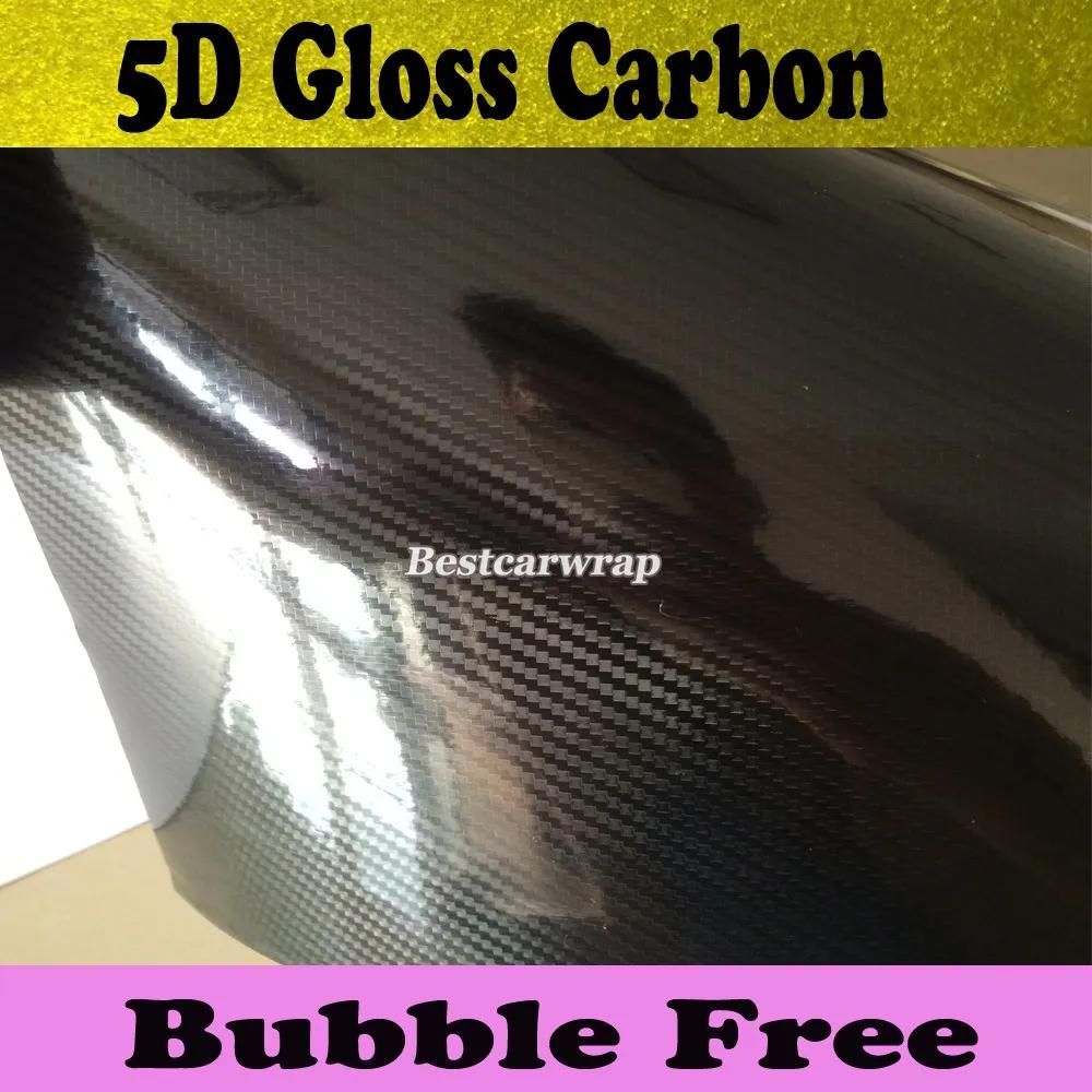 Autocollants Premium Black5D Film d'emballage en vinyle en fibre de carbone Film d'emballage de voiture sans bulles d'air Brillant 5D Film d'emballage de véhicule en fibre de carbone taille 1,52x20 m / Ro