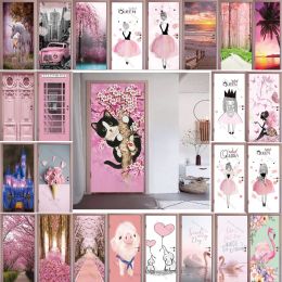 Autocollants PVC décoration intérieure porte rose autocollant salle de bain chambre selfadhesive chat filles chambre peint peint renovation pivoter étanche