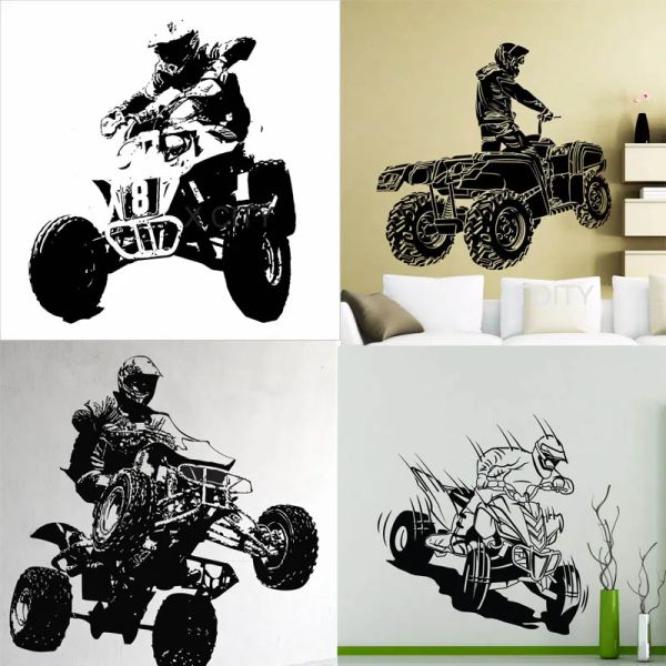 Pegatinas Quad Bike ATV Racing Rider deportes extremos, calcomanía de pared de 4 ruedas todoterreno, pegatina de vinilo, decoración artística, Mural para el hogar