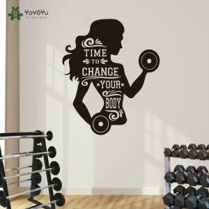 Stickers Verwijderbare meisjes Gym Wall Sticker Tijd om uw lichaam Girl Fitness Motivatie Quote Vinyl Sticker Crossfit Sport Poster NY183 te veranderen