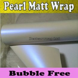Stickers Satin Pearl Matt Wit Wit Vinyl Wrap Pearl Chameleon WhiteBlue Car Wrap Film met luchtrelease Pearl Wit Mat Film Grootte: 1,52*20m/