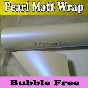 Autocollants Satin Pearl Mat blanc Vinyle Wrap Perle Caméléon blanc bleu Film d'enveloppe de voiture avec dégagement d'air Blanc nacré Mat Film Taille: 1.52*20 m/