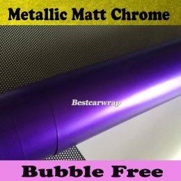 Autocollants satin violet chrome wrap wrap vinyle with air release chrome mate métallique violet film véhicule enveloppe de style autocollants de voiture taille1.52x2