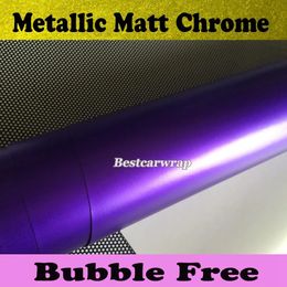 Stickers Satin Purple Chrome Car Wrap Vinyl met luchtafgifte Chrome Matte Metallic Purple Film Voertuig Wrap Styling Cars Stickers Maat1.52x2