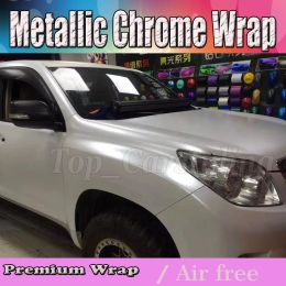 Autocollants Satin White Pearl Chrome Vinyl Car Wrap Film avec bulle d'air Free / Release Cover Graphics Coverging Foil 1,52x20m Roll