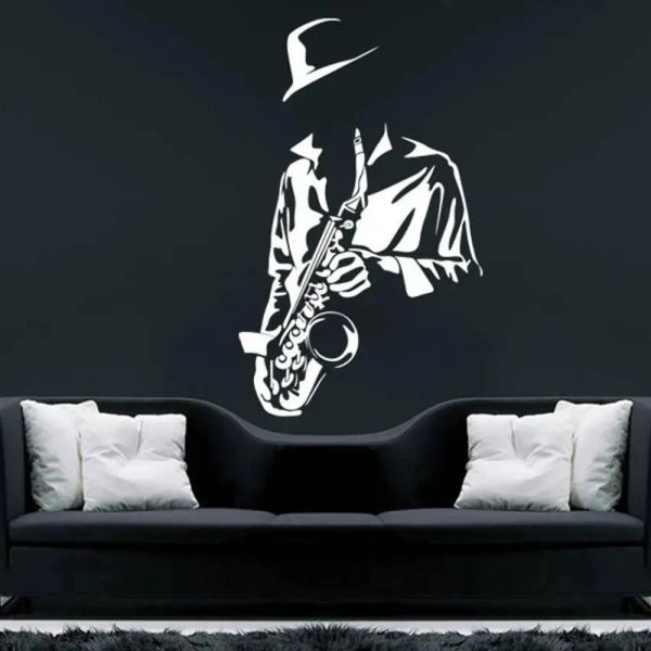 Autocollants muraux Saxophone, sparadrap muraux de musique Jazz pour chambre à coucher, décorations pour la maison, peintures murales musicales amovibles en PVC P1043