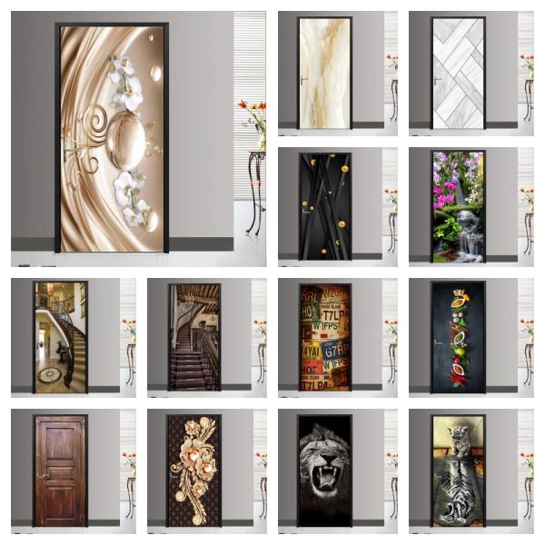 Autocollants autocollants autocollants sur la porte papier peint personnalisé escaliers marbre abstrait maison art décoratif affiche peler et coller autocollant de porte