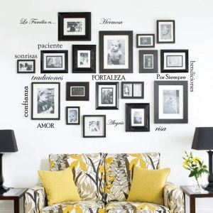 Lot de 12 autocollants muraux en vinyle avec citation de famille espagnole, cadre photo, décoration artistique pour salle familiale, La Familia ES, décoration d'intérieur