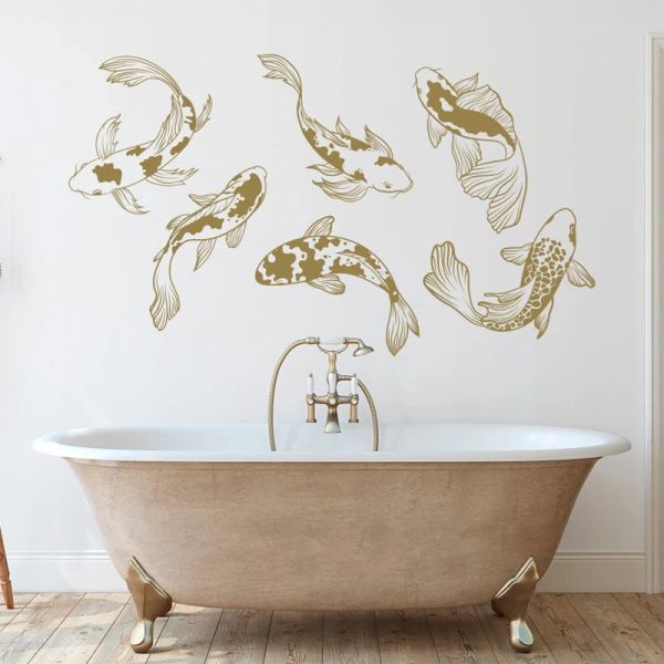 Autocollants Ensemble de 6 Koi Fish Style japonais autocollant mural vinyle décor à la maison chambre salon pêche décalcomanies pendaison de crémaillère cadeau mural 4775