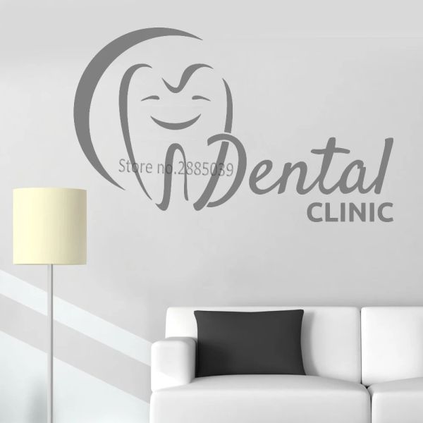 Autocollants souriants dents dentaire Clinique Logo décalcomanies murales stomatologie dentiste dentaire emblème dentaire hôpital en vinyle mural stickers lc851