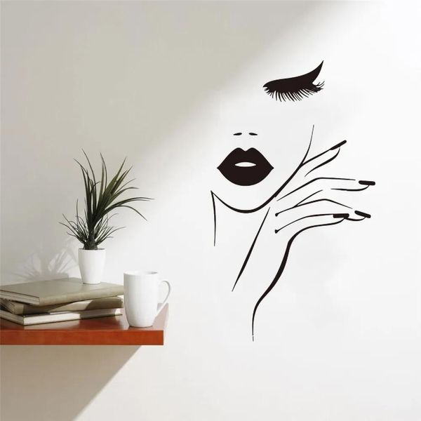 Pegatizaciones Spa Manicura Manicura Salón Pegatina de la pared Fashion Woman Eyelash Studio Wall Decal Vinyl Home Decor extraíble