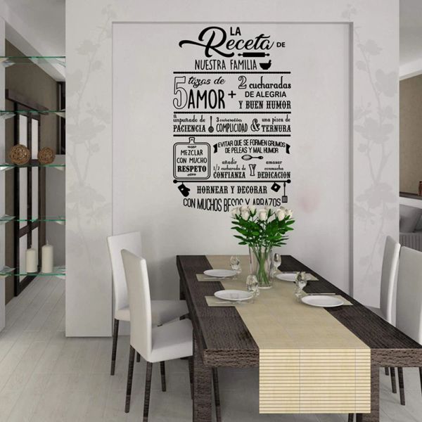 Autocollants espagnol notre famille de recette de décalage mural de cuisine salle à manger familiale amour citation mural autocollant resturant home décor