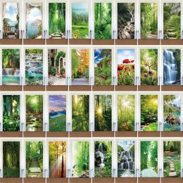 Autocollants Sunshine Forest Porte autocollant Murale Couverture Adhésive PVC Paysage Natural Photo Fond Papin de pelle