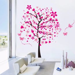 Autocollants Super grande taille bricolage arbre rose autocollant mural pour chambre d'enfants chambre salons toile de fond décor amovible PVC Stickers muraux