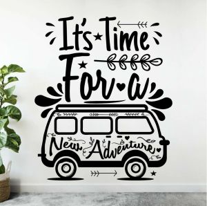 Autocollants muraux de camping-car en Bus de voyage, citations, il est temps pour une nouvelle aventure, autocollant mural en vinyle pour la décoration de la maison et de l'agence de voyage X411