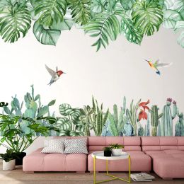 Autocollants muraux feuilles vertes tropicales, décoration murale de fond de chambre à coucher, salon, décalcomanies d'art en vinyle, décoration nordique pour la maison